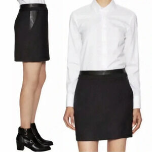 Vince leather trim wool mini skirt